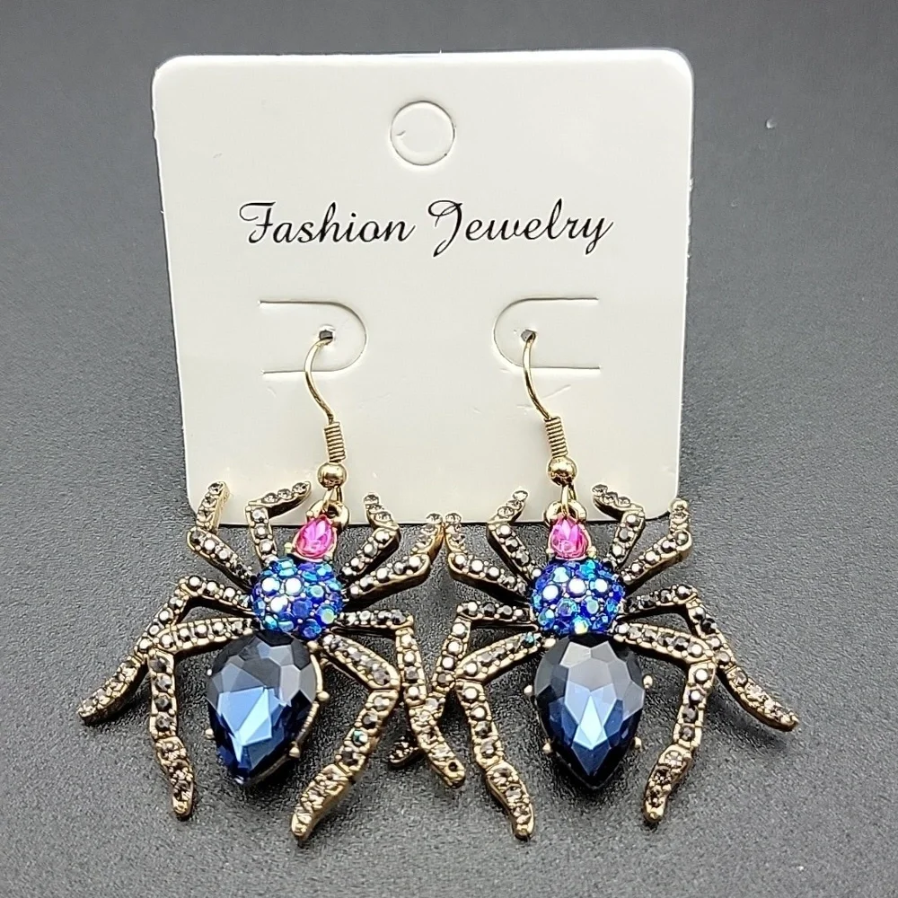 1 Pair 🕷 Gothic Punk Spider Drop & Dangle Earrings with Rhinestone Accents NEW